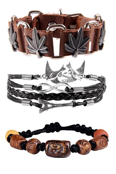 Dejavu Unisex Bracelet Bundle with Knitted String and Leather Design