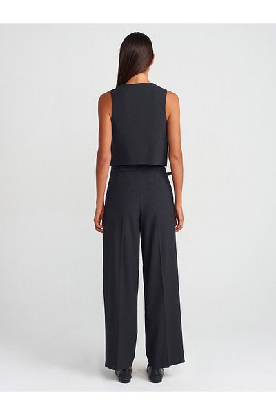 Dilvin 71560 Belted Collet Fabric Trousers-Anthracite