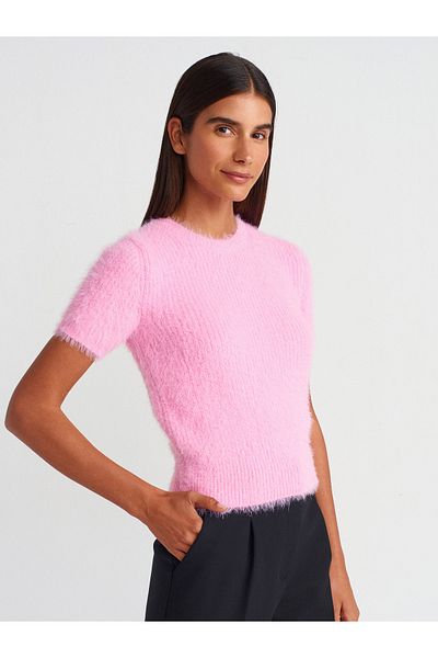 Dilvin 10648 pulover tricot strălucitor cu textura moale decolteu-roz