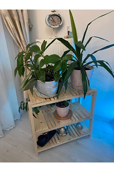 ÇağlaDesign Çağlaa-design Doğal 3 Katlı 60*60*30 Cm Ahşap Dekoratif Çiçeklik-sehpa Salon-oturma Odası