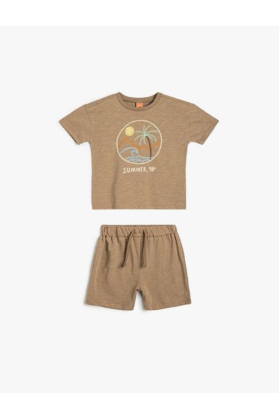 Koton 2-teiliges Set aus T-Shirt und Shorts aus Baumwolle – Aufdruck detailliert