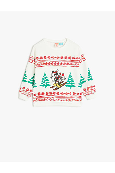 Koton Mickey Mouse Baskılı Pamuklu Şardonlu Uzun Kollu Sweatshirt