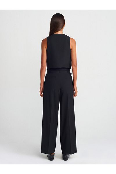 Dilvin 71560 Belted Collet Fabric Trousers-Black