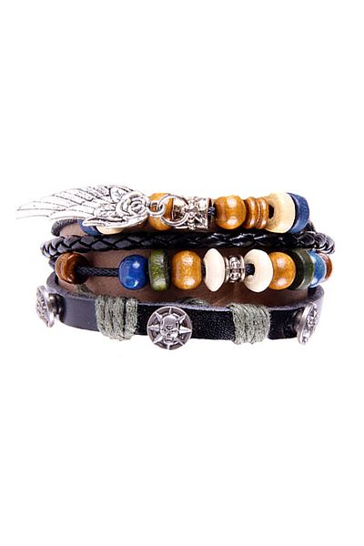Dejavu Adjustable Size Leather Unisex Bracelet Bundle with String Detail