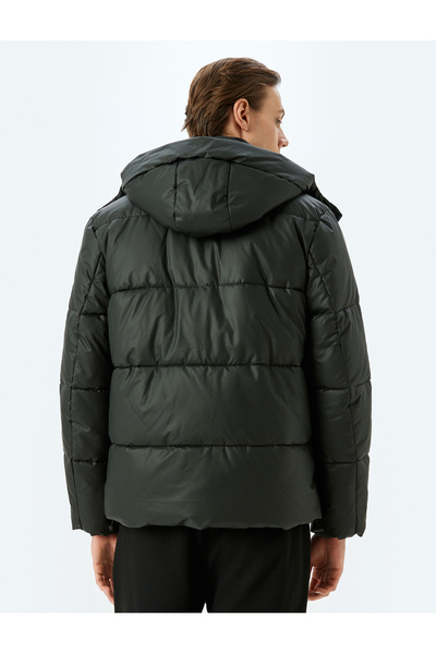 Koton Slim Fit με κουκούλα από συνθετικό δέρμα πουπουλένιο παλτό