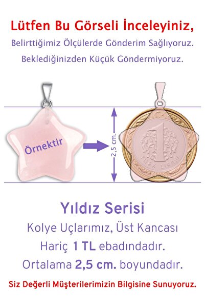 TAŞ SEPETİ Gerçek Pembe Kuvars Doğal Taşı Yıldız Model Zincirli Kolye Ucu
