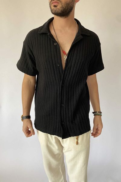Alışveriş Sokağı Πλεκτό πουκάμισο από βαμβακερό Jacquard Oversize - Κοντό μανίκι