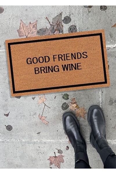 DefLife Home Good Friends Bring Wine Door Front Koko Mat