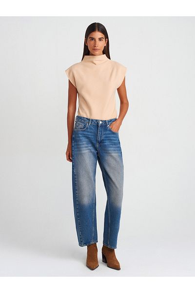 Dilvin 71729 Tint Stitching Spike Denim Balloon Pants