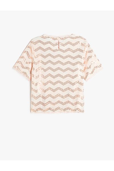 Koton Crew Neck Short Sleeve Sequin Sequined Blouse