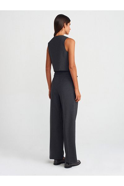Dilvin 71560 Belted Collet Fabric Trousers-Dark Gray