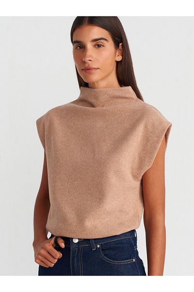 Dilvin 31342 Model Soft Textured Dark Beige Knitted Sweater