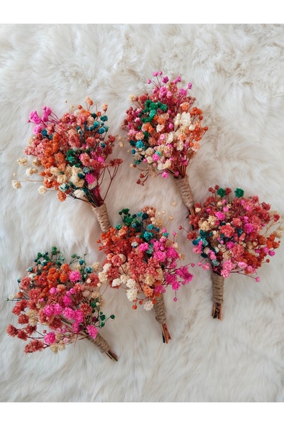 Masal Tasarım 5 li Damat yaka çiçeği, sağdıç yaka çiçeği, yaka aksesuarları ( renkli gerçek şoklanmış cipsodan)