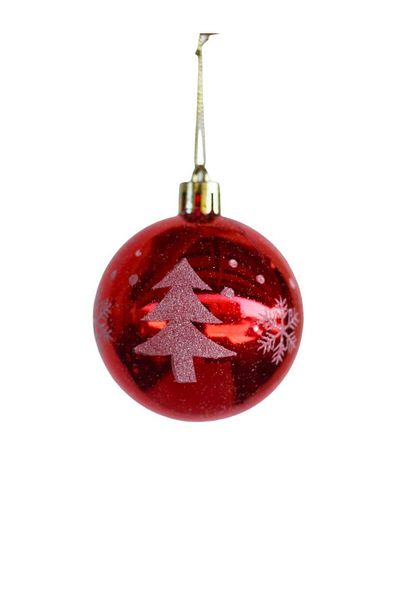 Parti Adresi Christmas Balls Pine Tree Patterned Pine Tree Ornaments Red 6 cm 6 Pcs