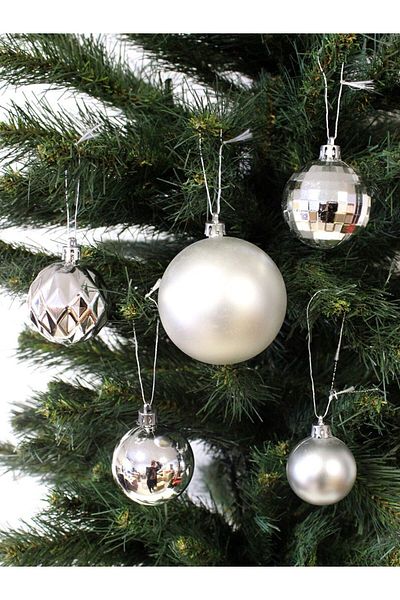 Parti Adresi New Year's Silver Color Mixed Pattern Tree - Pack of 20