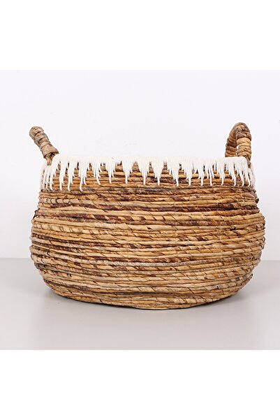 Mylamp Avanos Doğal Abaka El Yapımı Yuvarlak Kulplu Sepet  45x41x36 cm