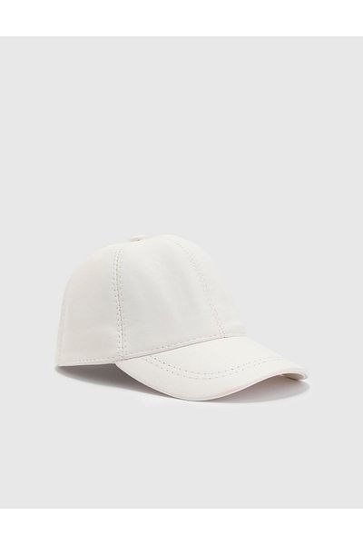 İLVİ Pălărie albă unisex din piele naturală Aretha