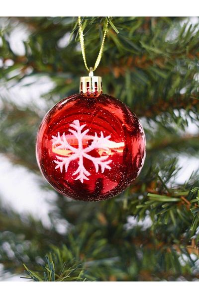 Parti Adresi Christmas Balls Snowflake Patterned Pine Tree Ornaments Red 6 cm Pack of 6