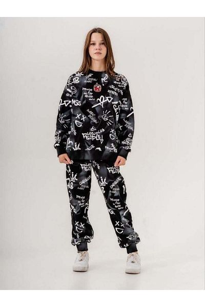 Zekids Girl's 3 Thread Written Tie-Dye Patterned Tracksuit Set