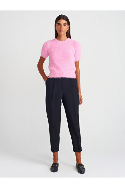 Dilvin 10648 Cycling Collar Soft Texture Bright Knitwear Sweater-Pink