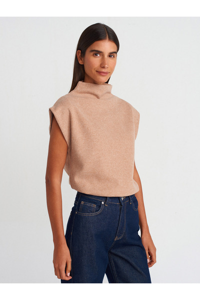 Dilvin 31342 Model Soft Textured Dark Beige Knitted Sweater