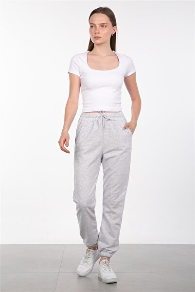 BARRELS AND OIL Paris Paçası Lastikli Eşofman Altı - Kar Melanj