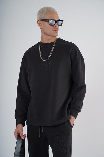 king brich Crew Neck Oversize Mold Double Set with Applique on the Front