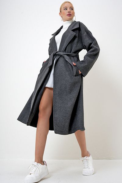 VAGGON Anthracite Stamp Coat - Double Pocket, Belt and Unlined Prm1102
