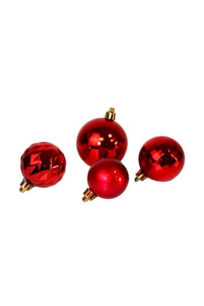 Parti Adresi Christmas Balls Mixed Patterned Pine Tree Ornaments Red 20's