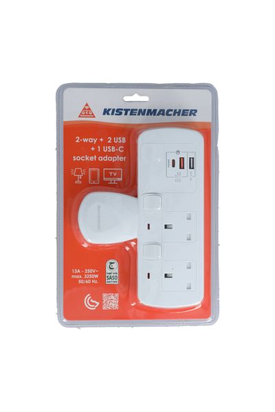 Kistenmacher 3250W 2-Way 2-USB 1-USBC Socket Adapter EGK 602BUC