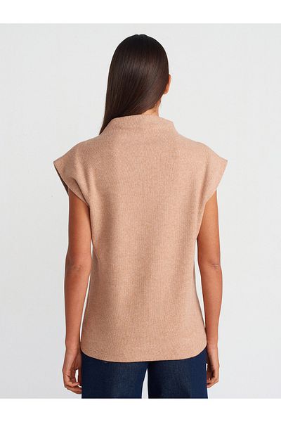 Dilvin 31342 Model Soft Textured Dark Beige Knitted Sweater