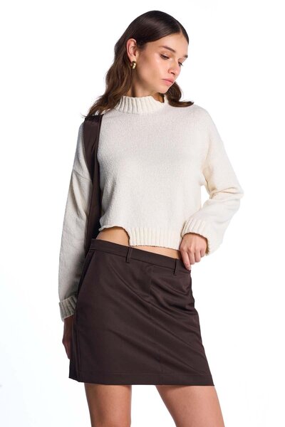 SHERIN Ecru Asymmetric Knitwear Sweater