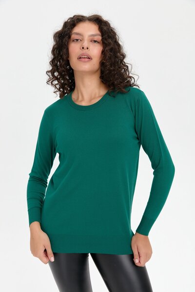 Desen Triko Women's Crew Neck Side Slit Sweater