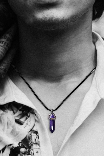 TAŞ SEPETİ Nail Model Amethyst Natural Stone Cotton Necklace
