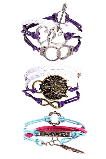 Dejavu Adjustable Size Bracelet Bundle with String and Figure Detail