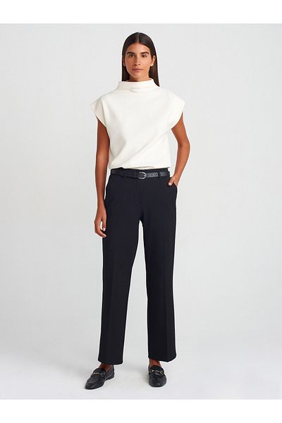 Dilvin 71566 Pantaloni din stofă cu talie dreaptă-negri