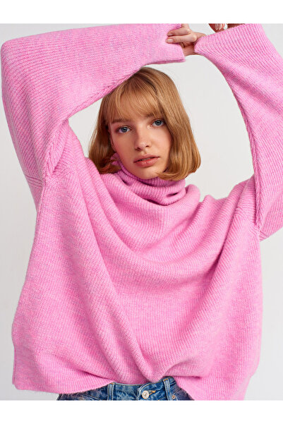 Dilvin 2268 Balıkçı Yaka Geniş Kazak-pembe