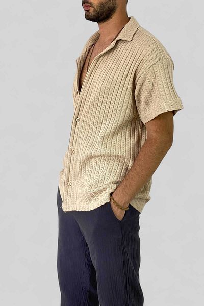 Alışveriş Sokağı Πλεκτό πουκάμισο από βαμβακερό Jacquard Oversize - Κοντό μανίκι