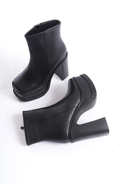 Shoesers Kadın Özel Tasarım Yüksek Platform Topuklu Küt Burun Fermuarlı Bot