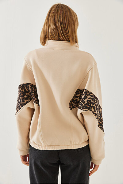 Bianco Lucci Women's Leopard Pattern Fleece Garnished Zippered Cardigan 6416 60251953