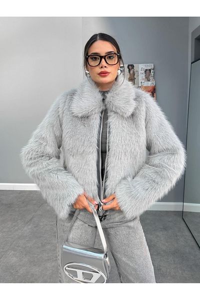 My Blog Сіра куртка зі штучної куртки Winnie Onu на блискавці 500006