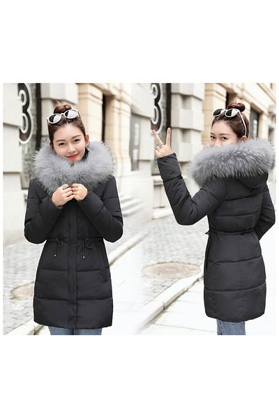 Barbora Lange Pufferjacke für Damen – Winterkragen, mit Fell, Schwarz11