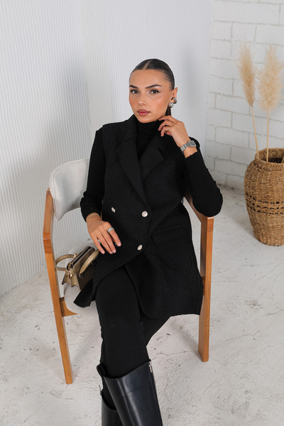 Melike Tatar سترة لباد سوداء 32-2242