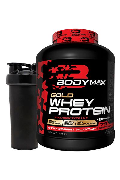 BODYMAX Gold Whey Protein - Strawberry Flavored, 2250Gr, 75 Serve Type, I and Ii Collegen (Collagen)