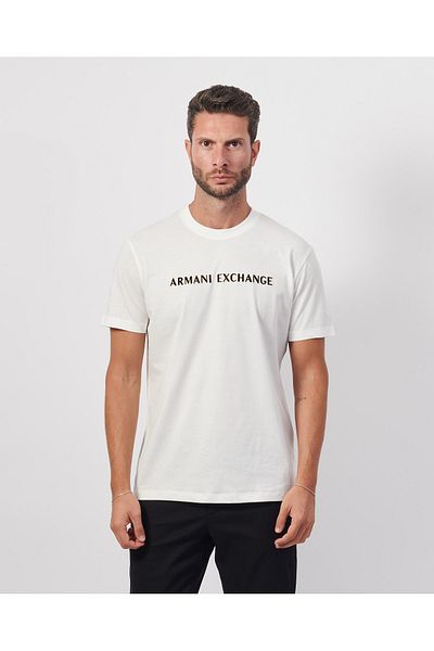 Armani Exchange Tricou Ecru pentru bărbați - Regular Fit, mânecă scurtă XM 000127   AF10356-U0009