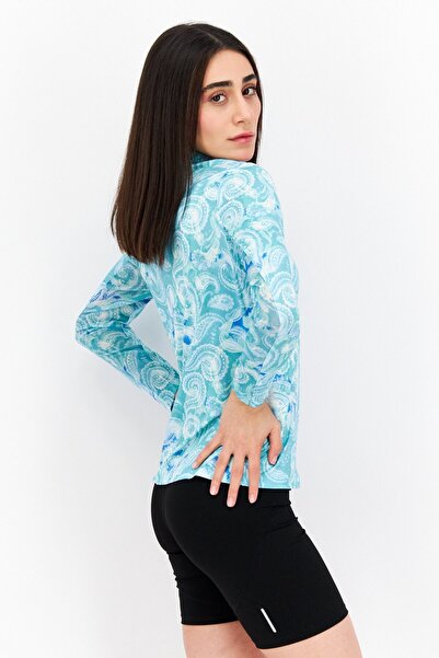 X by Gottex Women Sportswear Fit Long Sleeve Training Top, Turquoises Combo