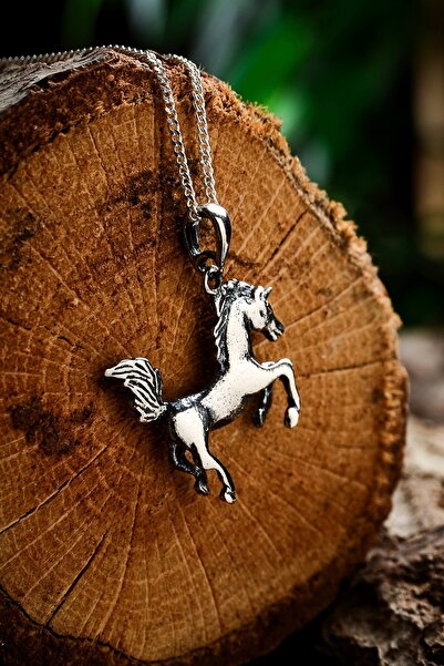 Ebrar Silver Gümüş At Figürlü Kolye 925 Ayar Gümüş At Model Unisex Kolye Yarı...