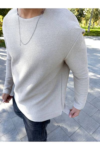 elkumoda Πουλόβερ Oversize Laser Cut Linen/Cotton Natural - Χωρίς Παγωτό