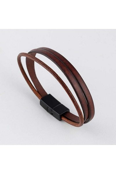 Gümüş Pazarım Antique Light Brown Color Men's Leather Bracelet