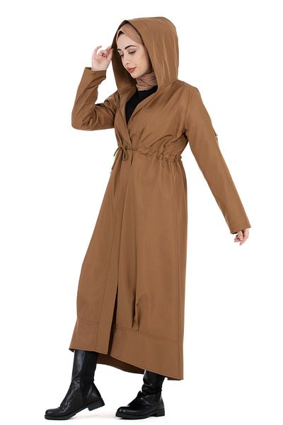 Sevitli Hooded Skirt Flounce Trench Coat-tan
